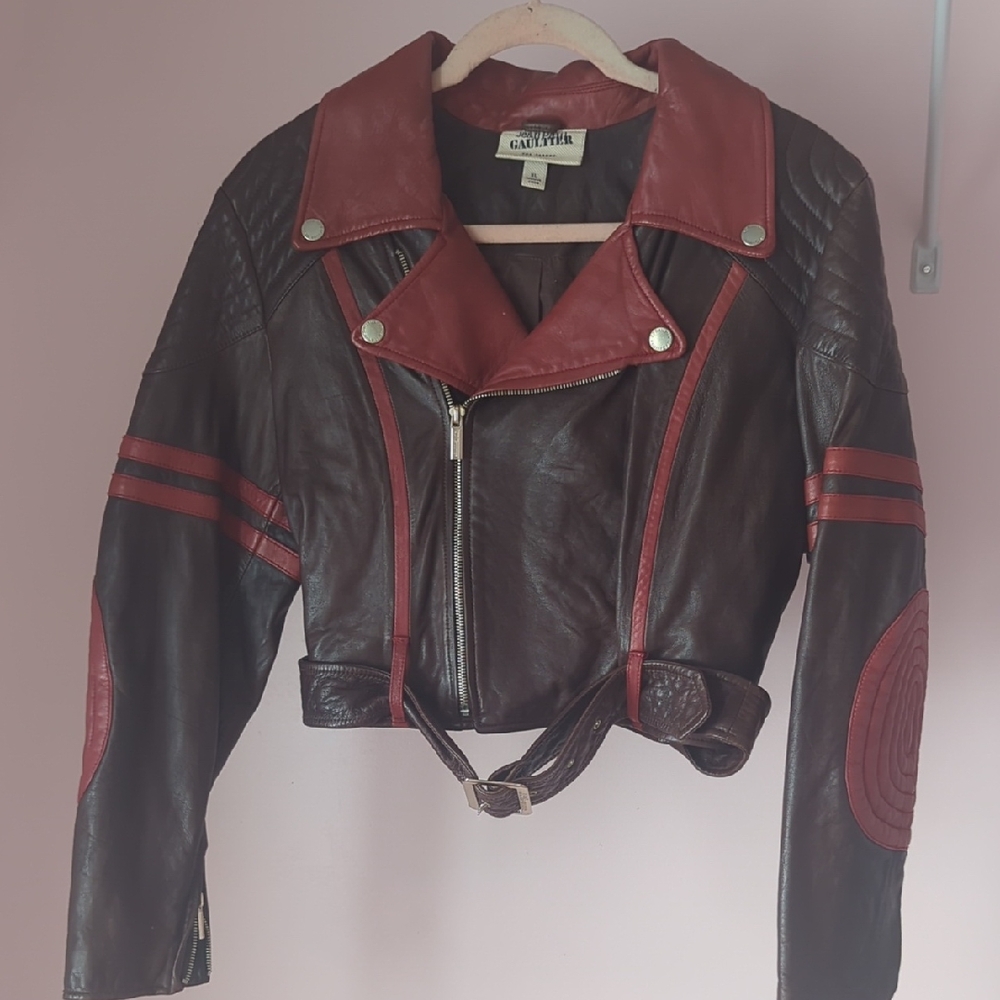 Jean Paul Gaultier Brown and Red Leather Jacket